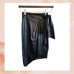 Black Faux Leather Asymmetrical Wrap Pencil Skirt